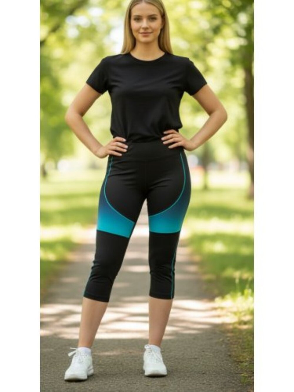 FILA SPORT Blue and Black Yoga Athletic Capri Leggings Pants Ladies MEDIUM